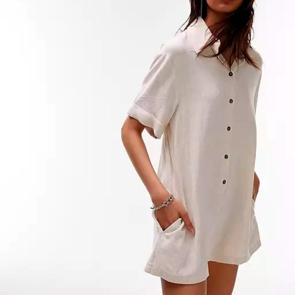 Topshop Linen Blend Button Up Romper In Ivory Size 2 NWT